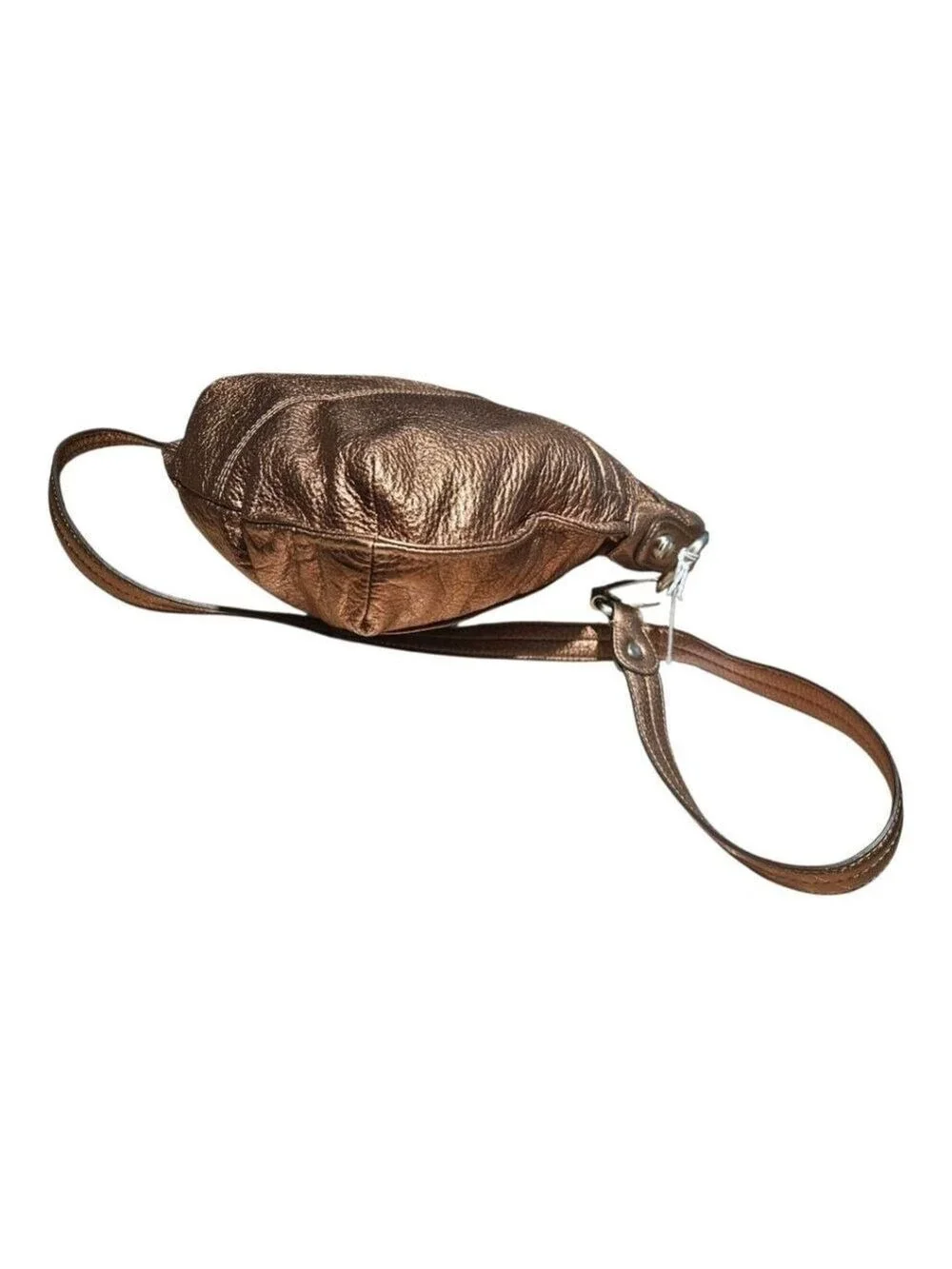 B. Makowsky Metallic Bronze Genuine Leather Crossbody Bag – Silver Hardware